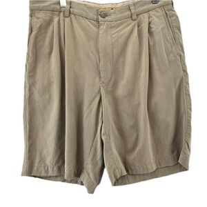 Tommy Bahama Silk Blend Shorts Mens 34 Pleated Front Khaki Beige Classic Bermuda
